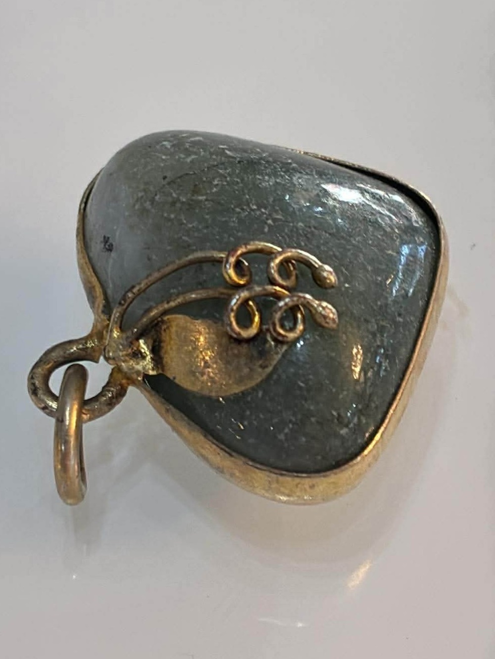 Gold-Tone Gray Stone Heart Pendant Necklace Charm